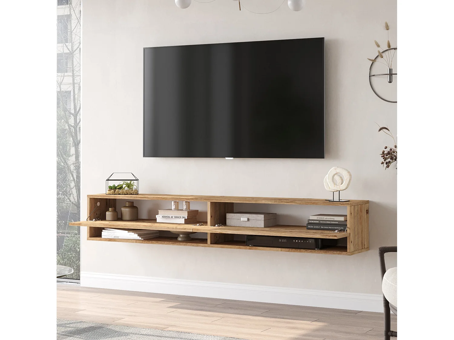 Meuble TV Laitila à 2 portes 29,5 x 180 x 31,5 cm effet bois de pin [en.casa]