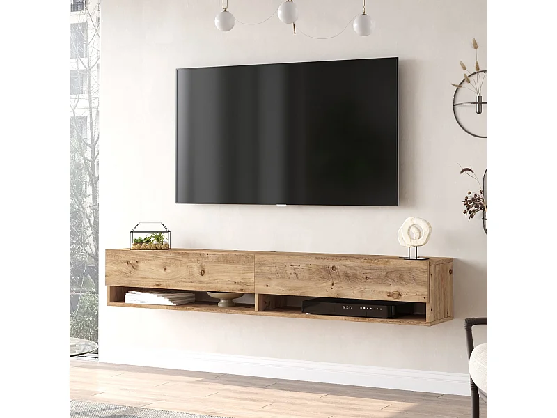 Meuble TV Laitila à 2 portes 29,5 x 180 x 31,5 cm effet bois de pin [en.casa]