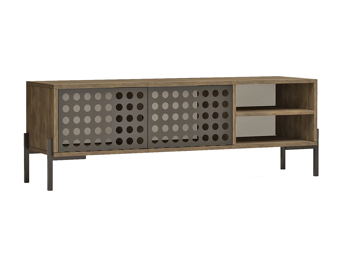Meuble TV Lemi à 2 portes 49 x 144 x 40 cm chêne gris / anthracite [en.casa]