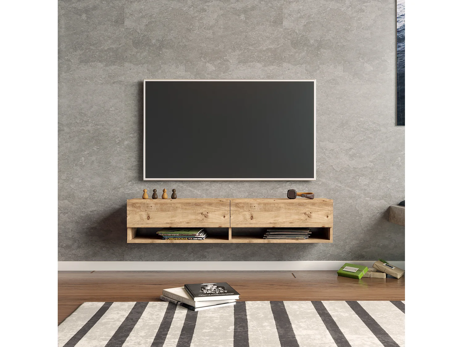 Meuble TV Laitila à 2 portes 29,5 x 140 x 31,5 cm effet bois de pin [en.casa]