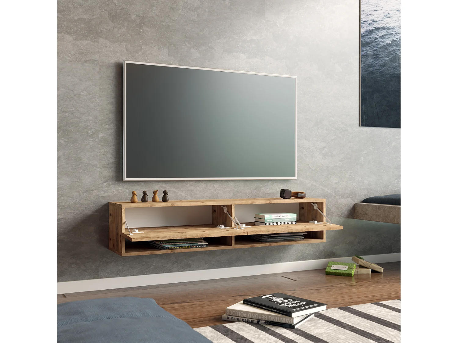 Meuble TV Laitila à 2 portes 29,5 x 140 x 31,5 cm effet bois de pin [en.casa]