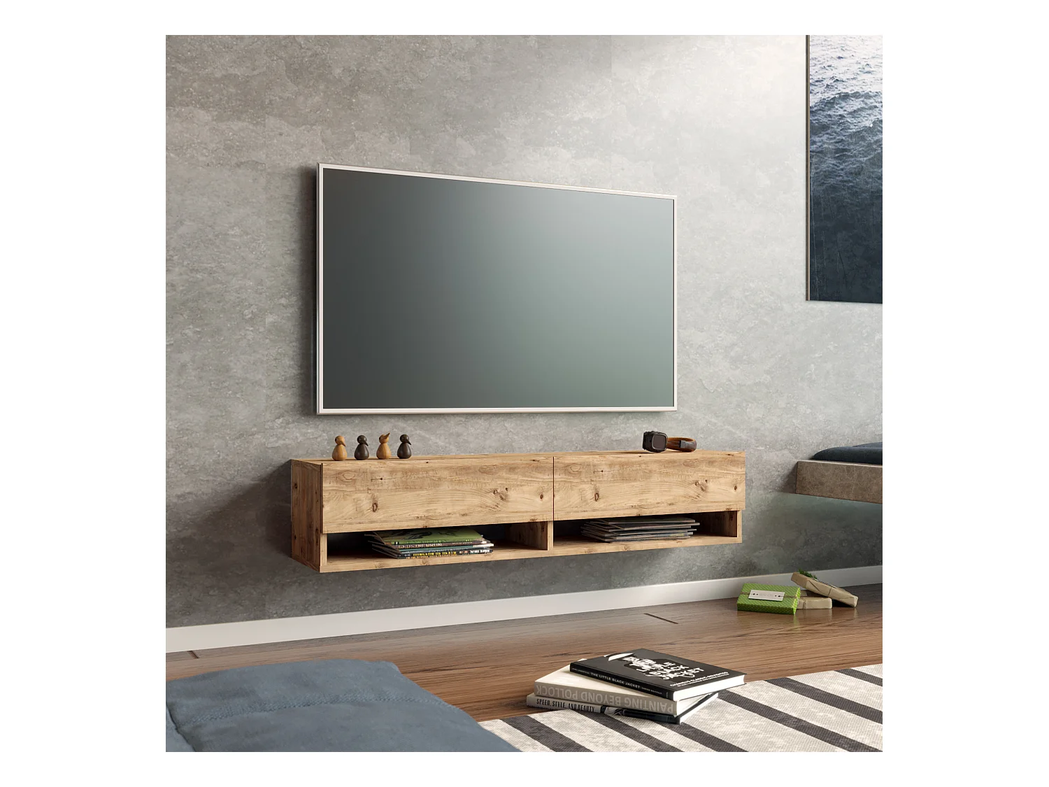 Meuble TV Laitila à 2 portes 29,5 x 140 x 31,5 cm effet bois de pin [en.casa]