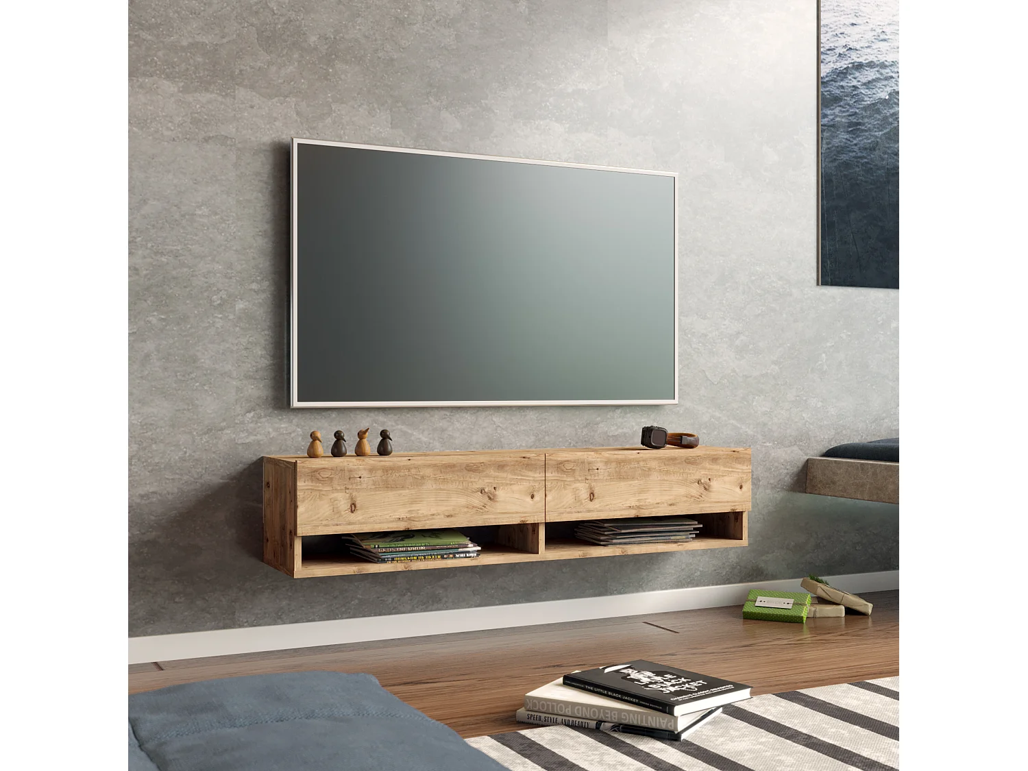 Meuble TV Laitila à 2 portes 29,5 x 140 x 31,5 cm effet bois de pin [en.casa]