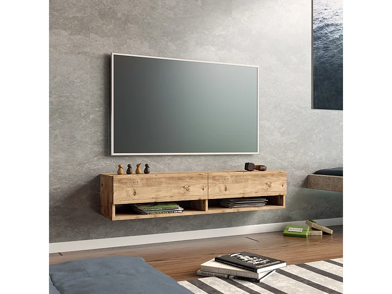 Meuble TV Laitila à 2 portes 29,5 x 140 x 31,5 cm effet bois de pin [en.casa]