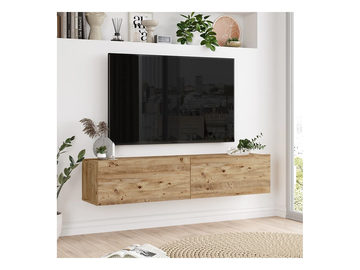 Meuble TV Lapinlahti à 2 portes 29,5 x 140 x 31,5 cm effet bois de pin [en.casa]