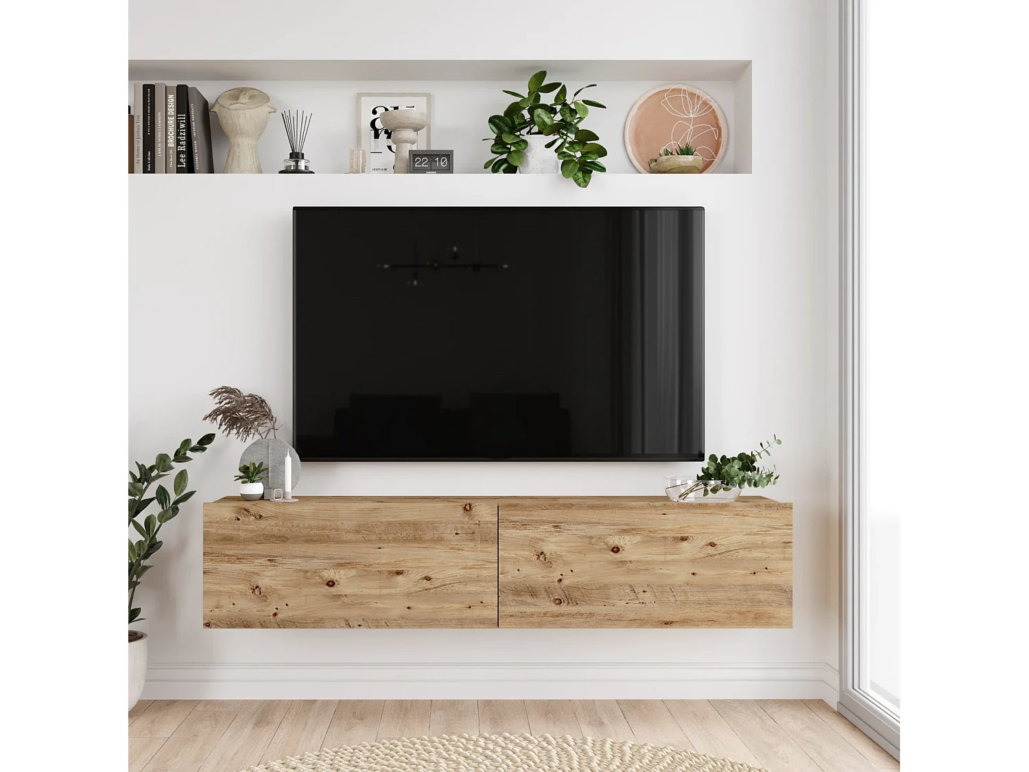 Meuble TV Lapinlahti à 2 portes 29,5 x 140 x 31,5 cm effet bois de pin [en.casa]