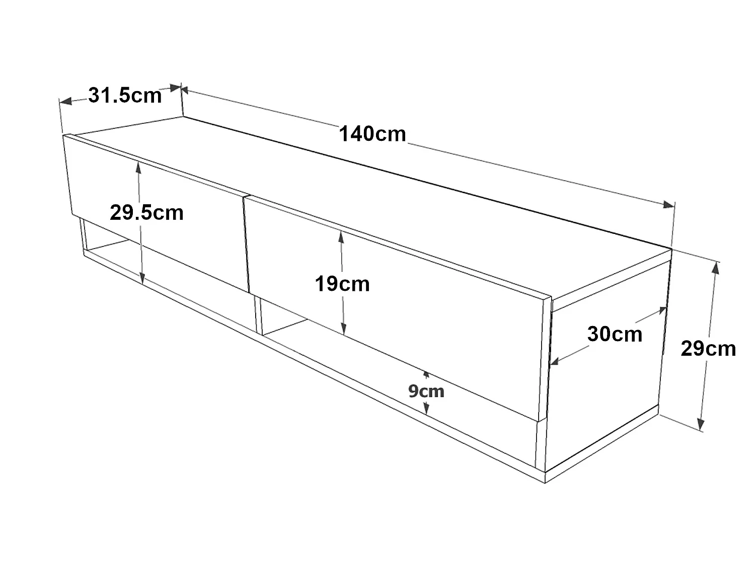 Meuble TV Laitila à 2 portes 29,5 x 140 x 31,5 cm effet bois de pin / anthracite [en.casa]