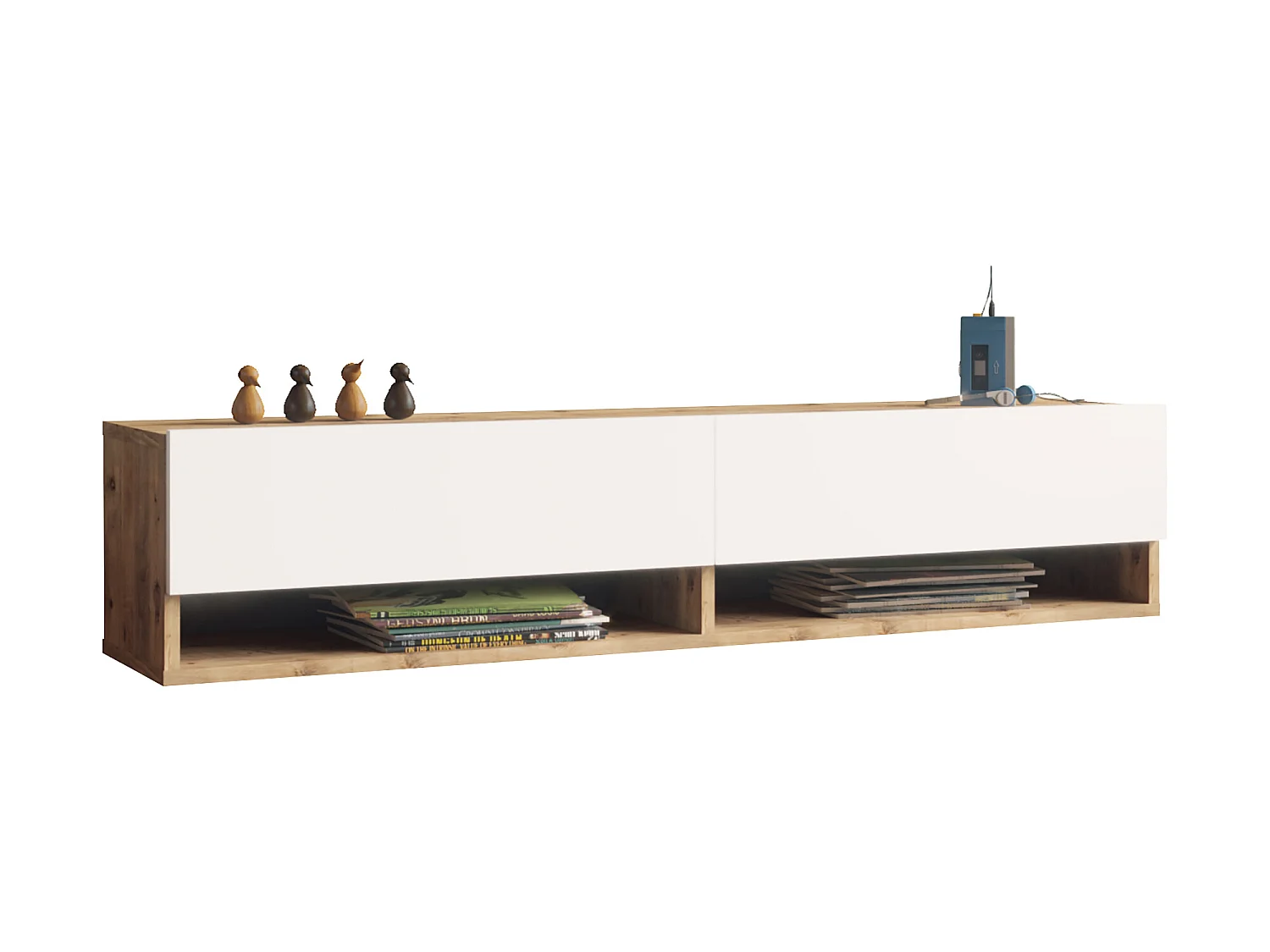 Meuble TV Laitila à 2 portes 29,5 x 140 x 31,5 cm effet bois de pin / blanc [en.casa]