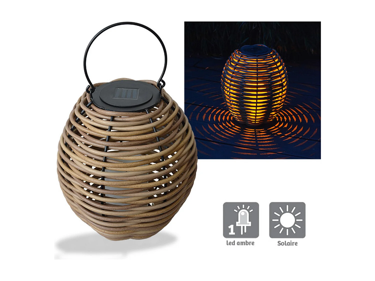 Lanterne solaire tressée Alicia h33cm - Orium