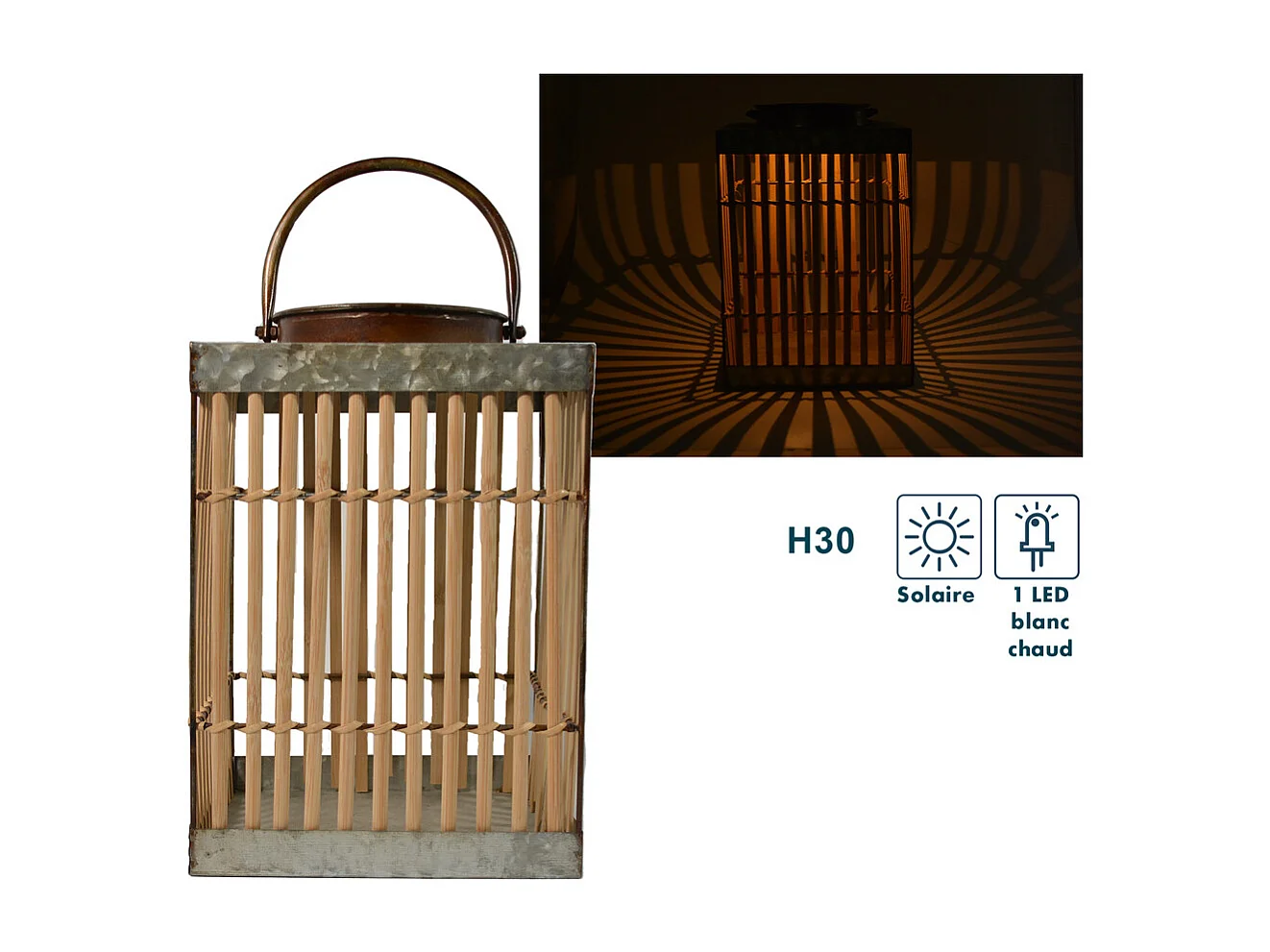 Lanterne solaire bambou Carrée - Orium