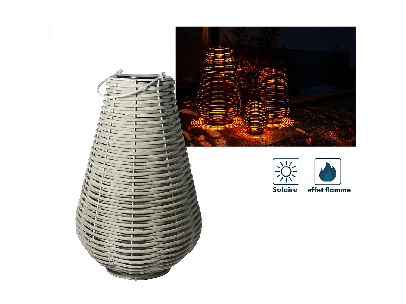 Lanterne solaire tressée Aretha h65cm - Orium