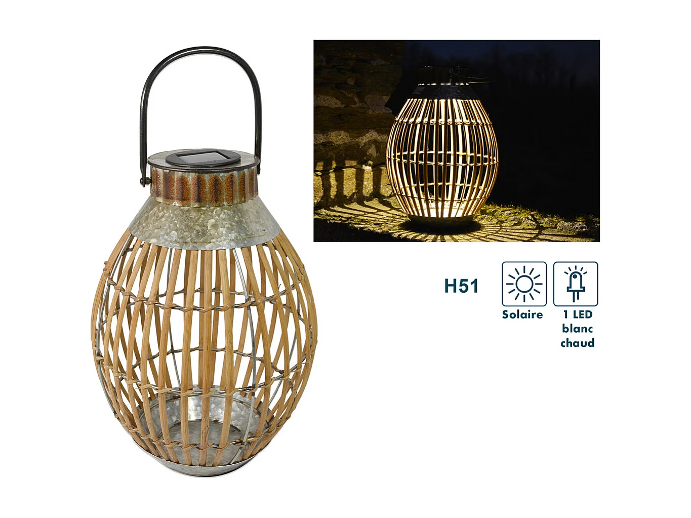 Lanterne solaire bambou h51cm - Orium