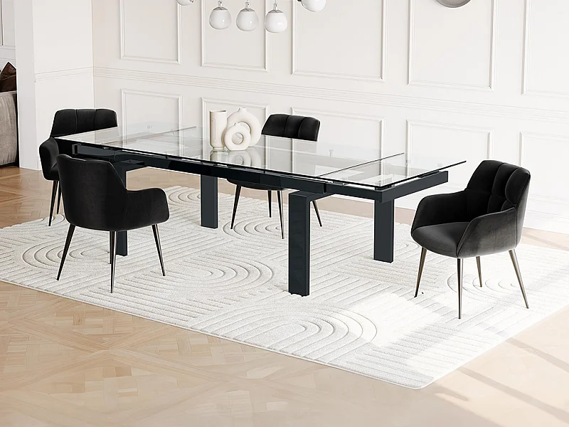 Conjunto mesa LUBANA + 4 cadeiras PEGA transparente e preto