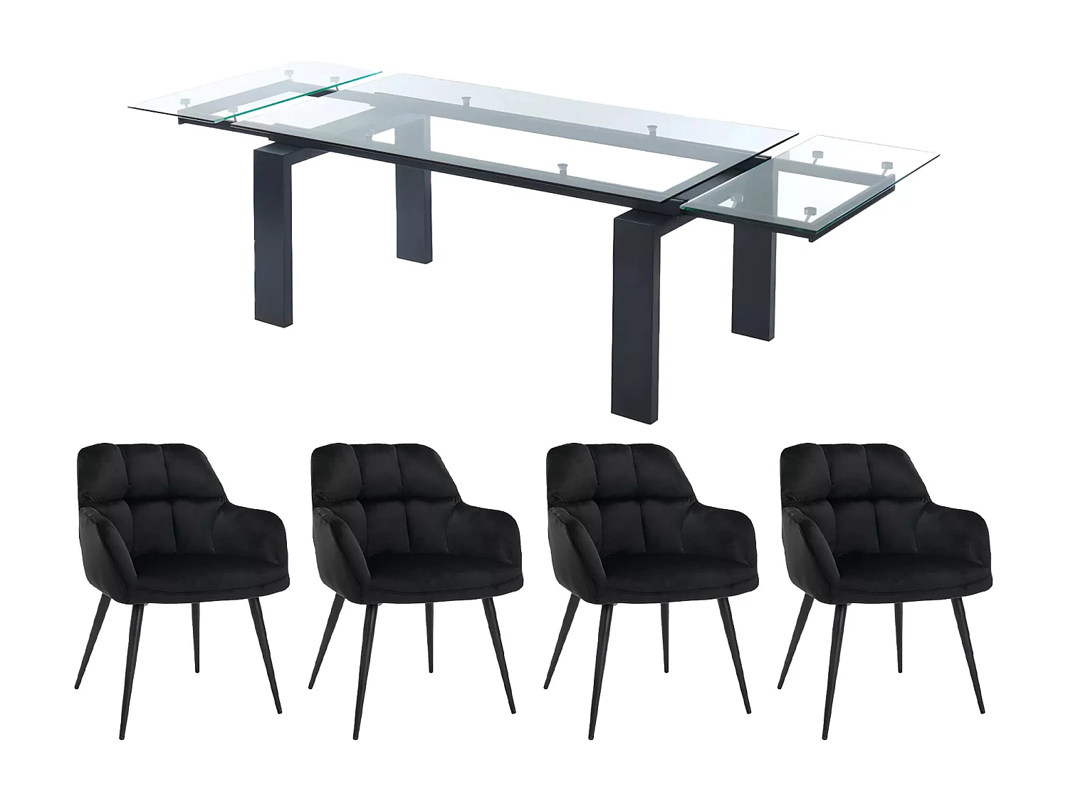 Matbord LUBANA + 4 stolar PEGA - Transparent och svart