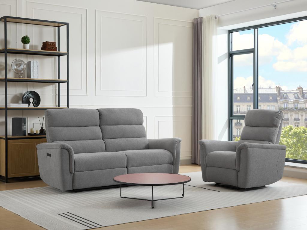 Relaxsofa 3-Sitzer & Relaxsessel elektrisch - Stoff - Grau - CARTASIA günstig online kaufen
