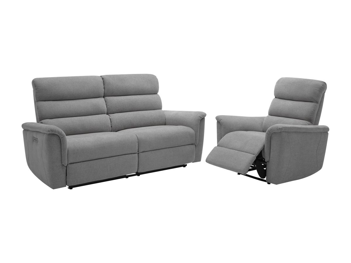 Relaxsofa 3-Sitzer & Relaxsessel elektrisch - Stoff - Grau - CARTASIA günstig online kaufen
