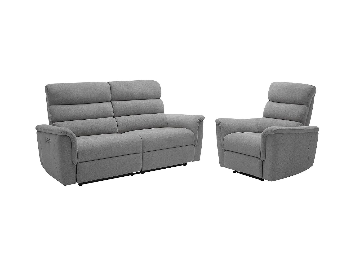 Elektrische relax-driezitsbank en -fauteuil van grijze stof CARTASIA