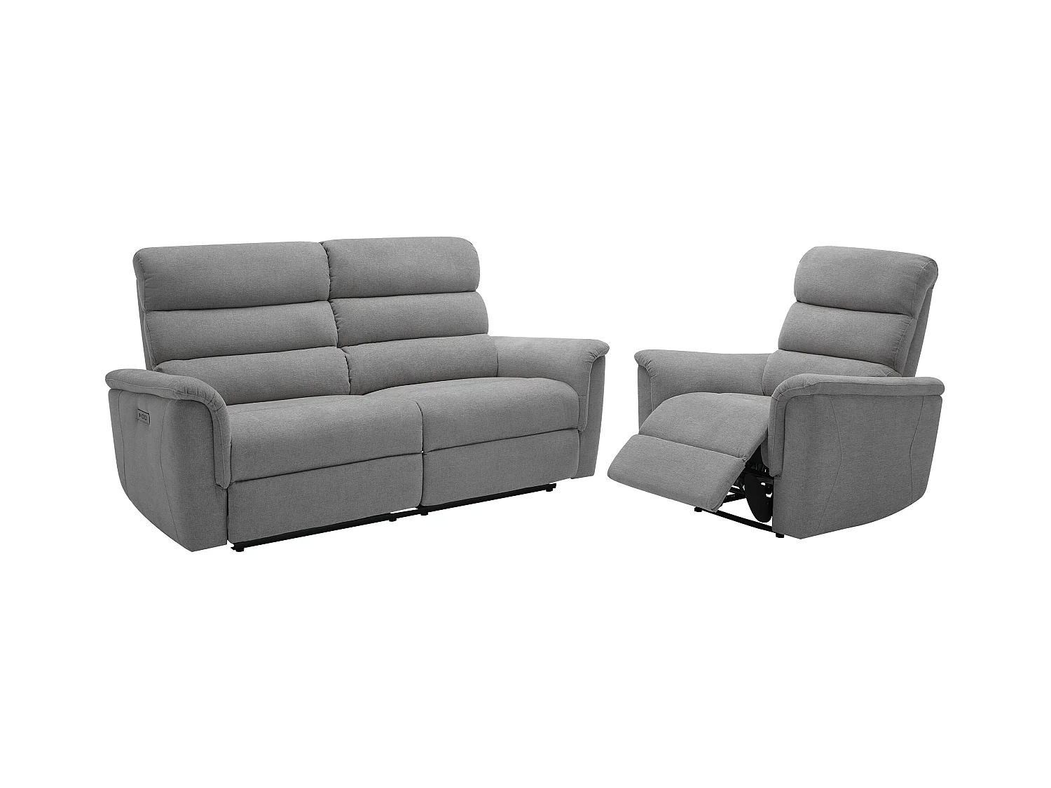 Elektrische relax-driezitsbank en -fauteuil van grijze stof CARTASIA
