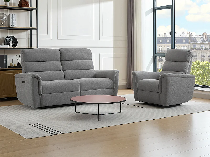3-seters sofa og elektrisk lænestol i grått stoff CARTASIA
