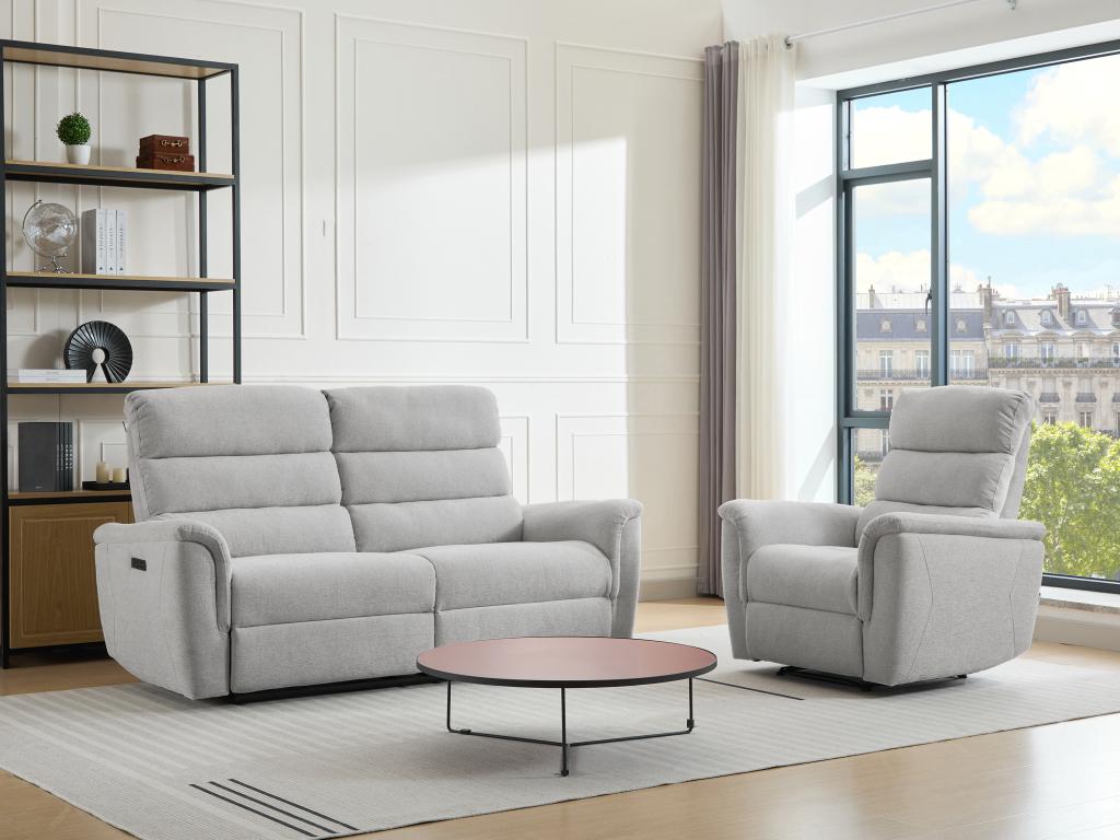 Relaxsofa 3-Sitzer & Relaxsessel elektrisch - Stoff - Hellgrau - CARTASIA günstig online kaufen