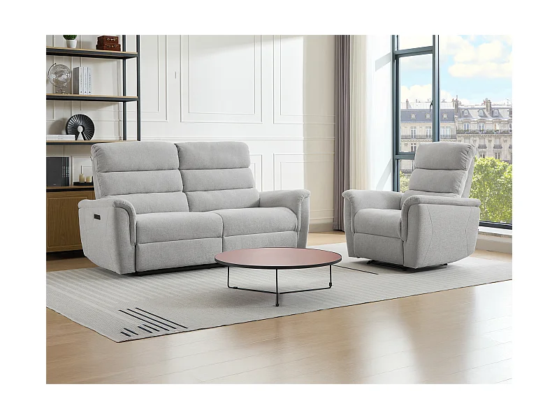 Divano 3 posti e poltrona relax elettrico in Tessuto Grigio - CARTASIA