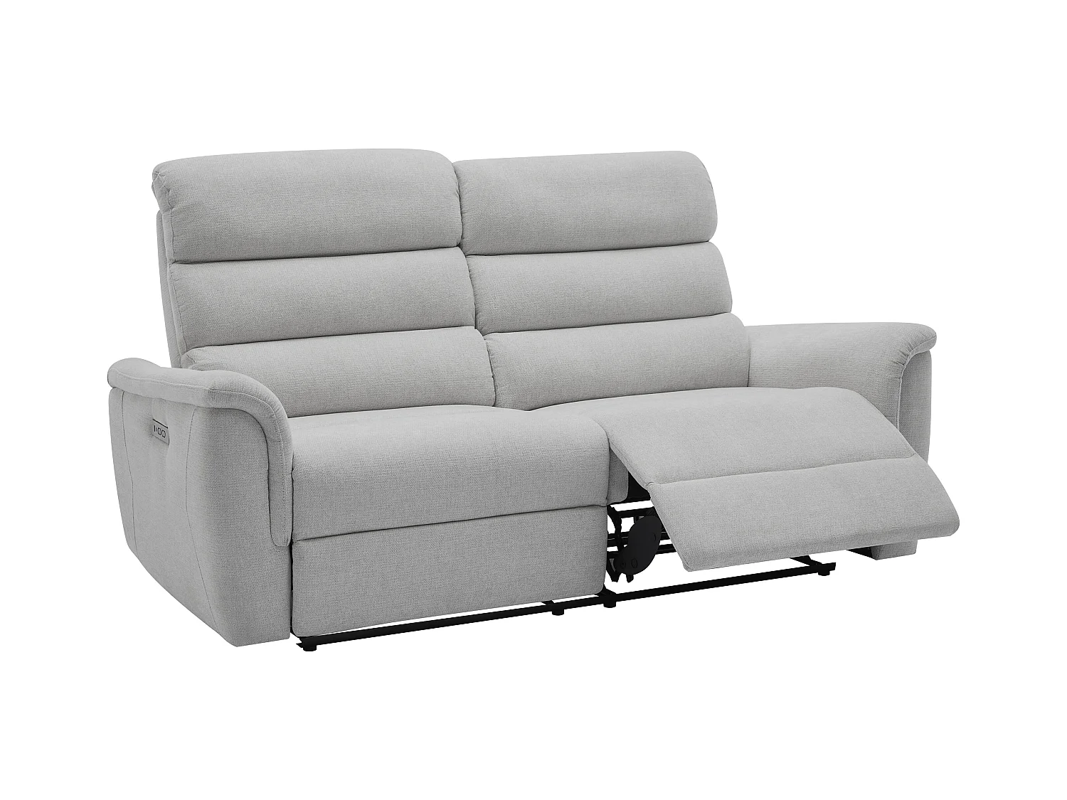 Elektrische driezits-relaxbank en -fauteuil van lichtgrijze stof CARTASIA
