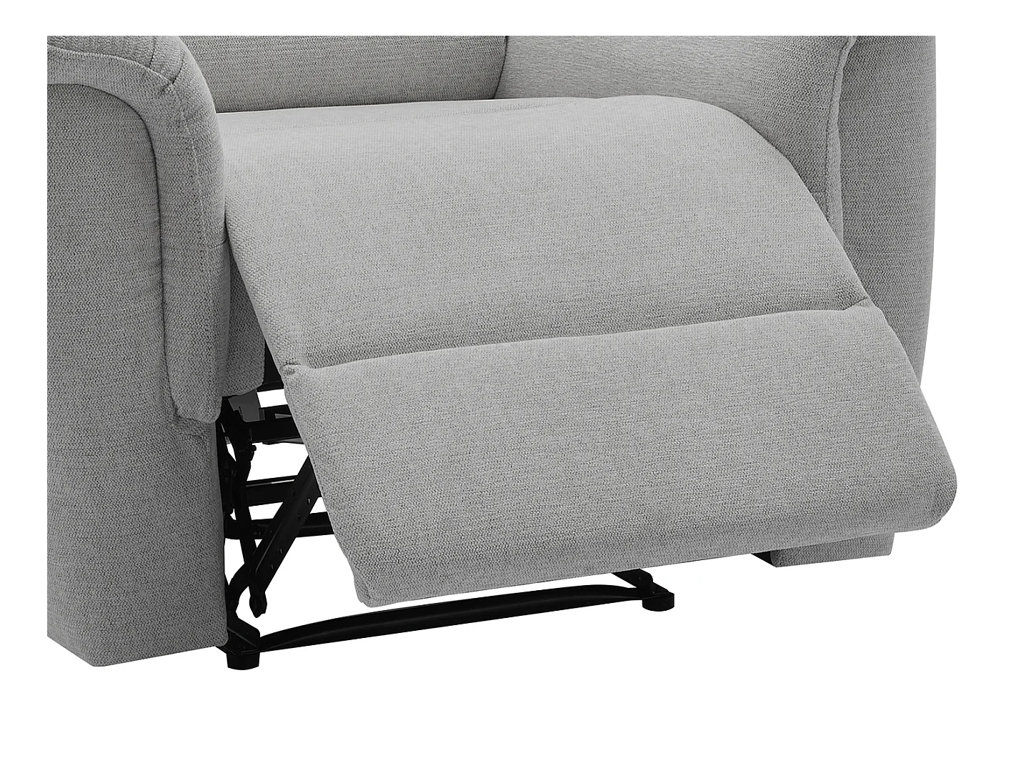 Elektrische driezits-relaxbank en -fauteuil van lichtgrijze stof CARTASIA