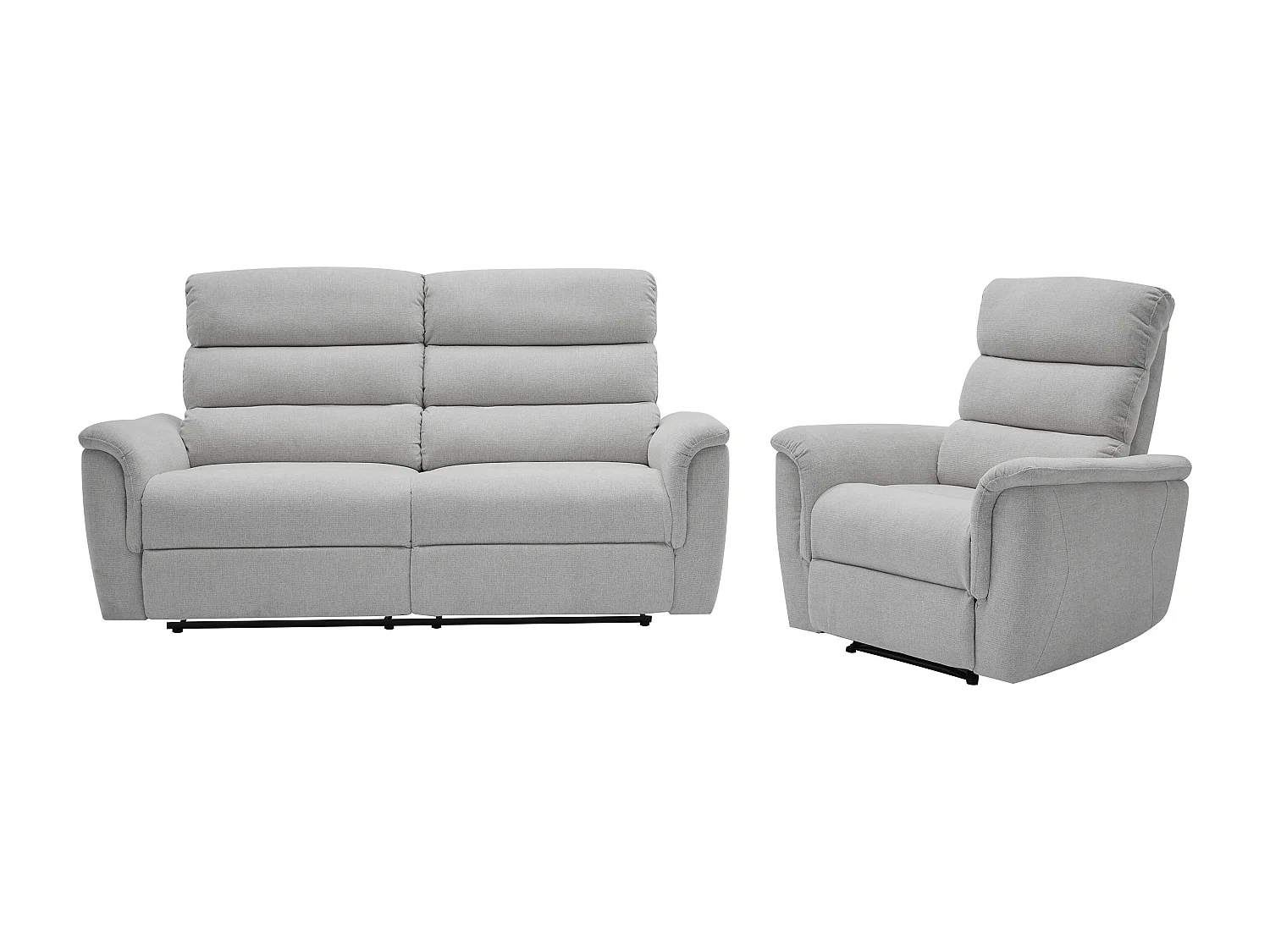 Canapé 3 places et fauteuil relax électrique en tissu gris clair CARTASIA