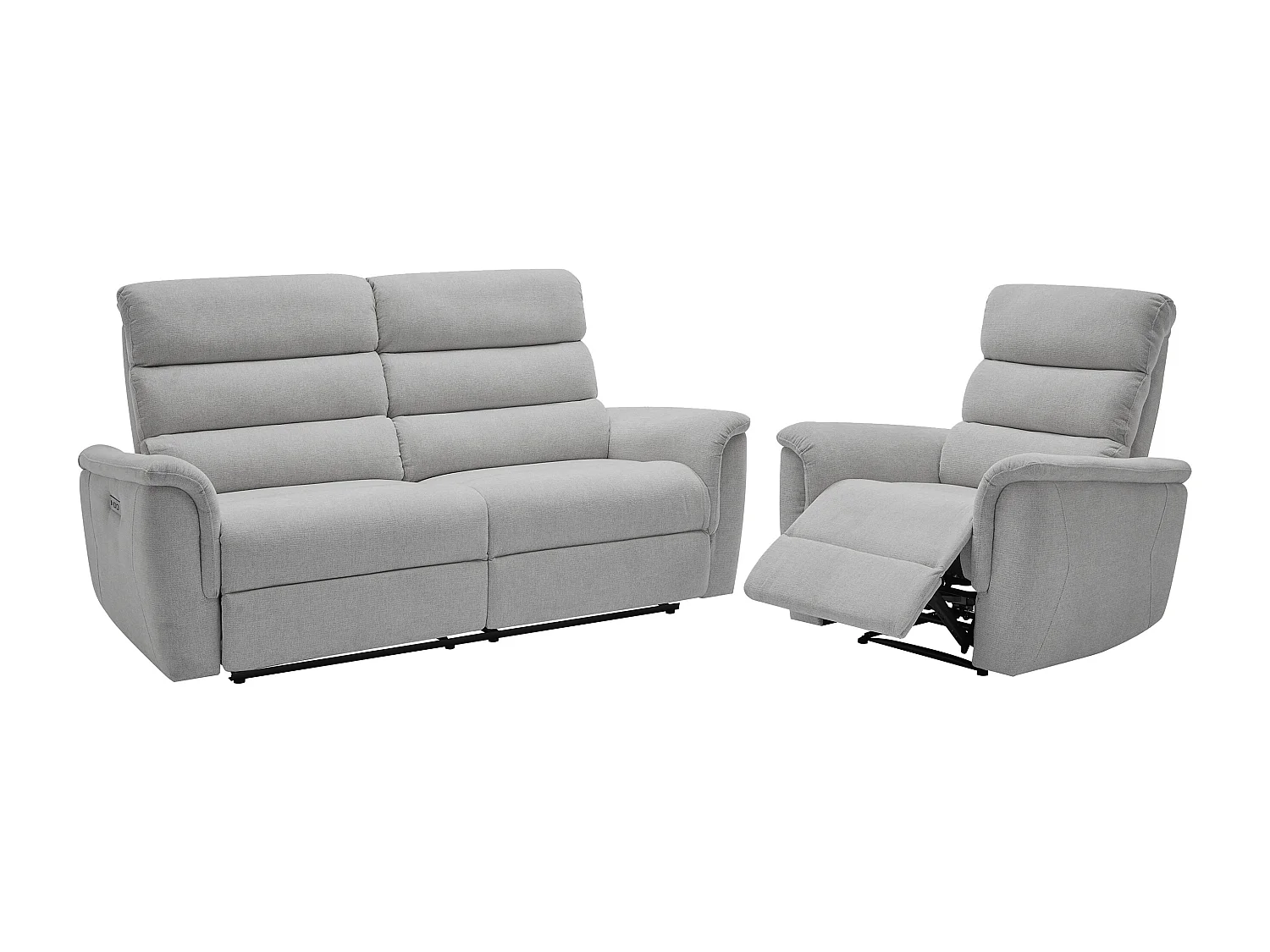 Canapé 3 places et fauteuil relax électrique en tissu gris clair CARTASIA