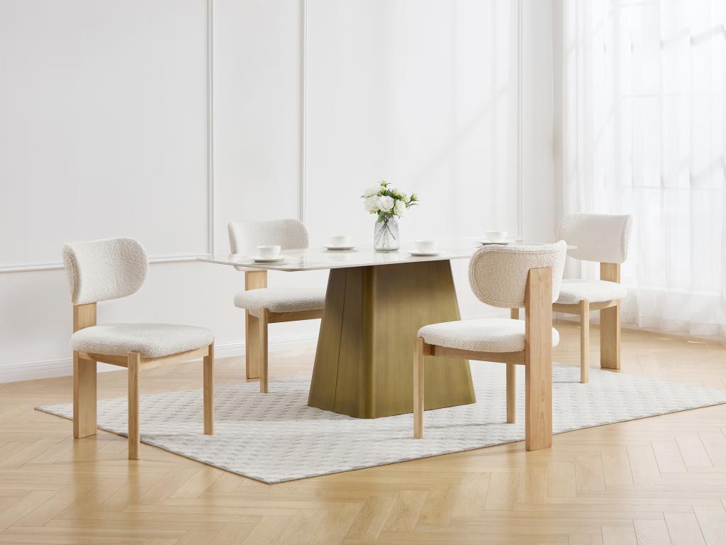 Stuhl 2er-Set - Bouclé-Stoff & Kautschukholz - Weiß - WILANA günstig online kaufen