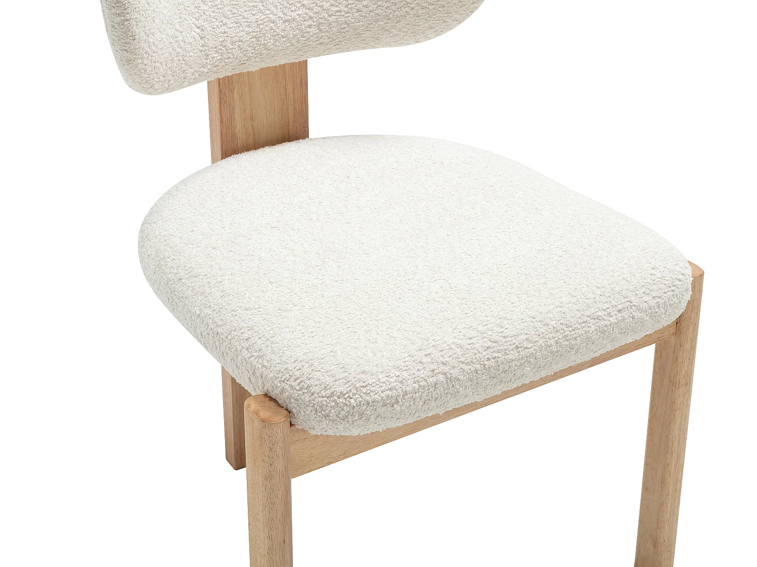 Lot de 2 chaises en tissu bouclette et bois d'hévéa - Blanc - WILANA