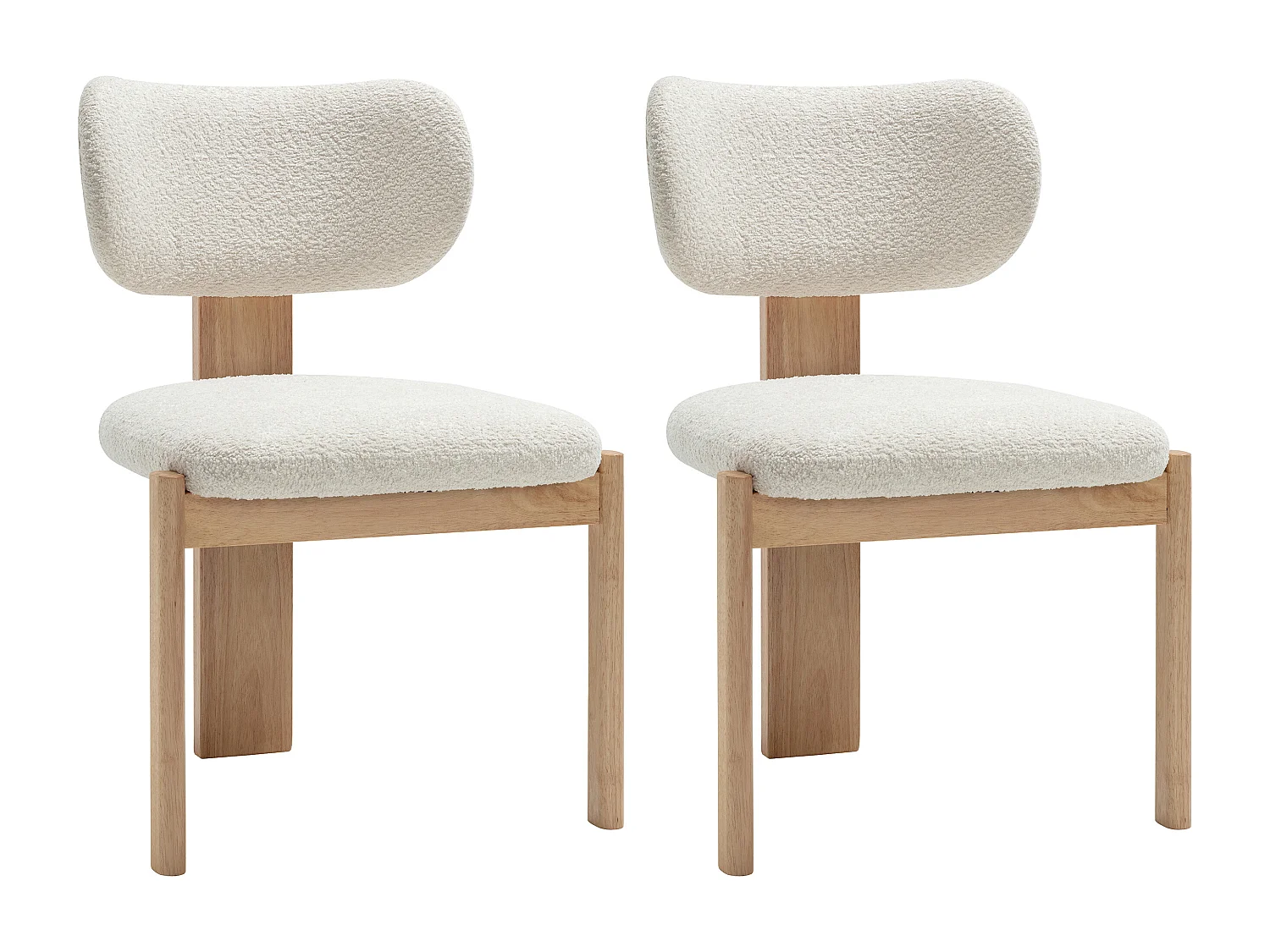 Lot de 2 chaises en tissu bouclette et bois d'hévéa - Blanc - WILANA