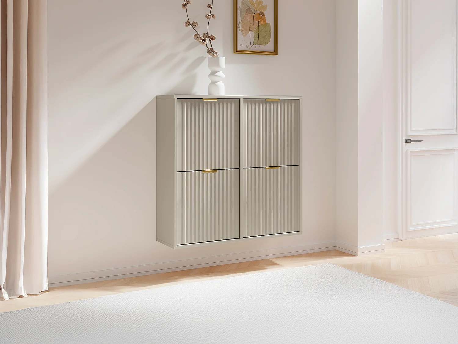 Schoenenkast met 4 uitklapbare vakken - Beige en goud - FRALYN van Pascal Morabito