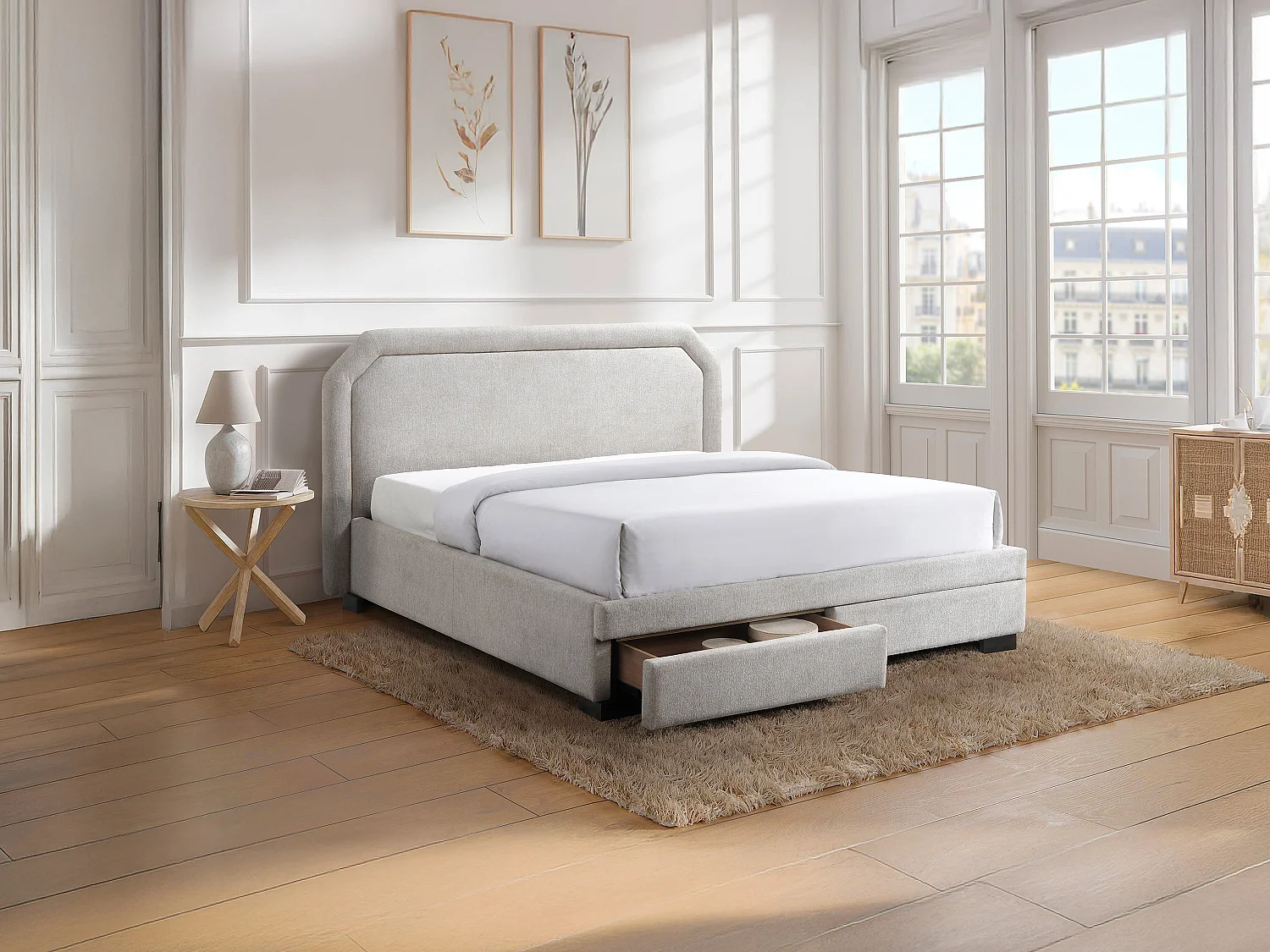Letto con cassetti 180 x 200 cm - Tessuto - Beige - INASTO