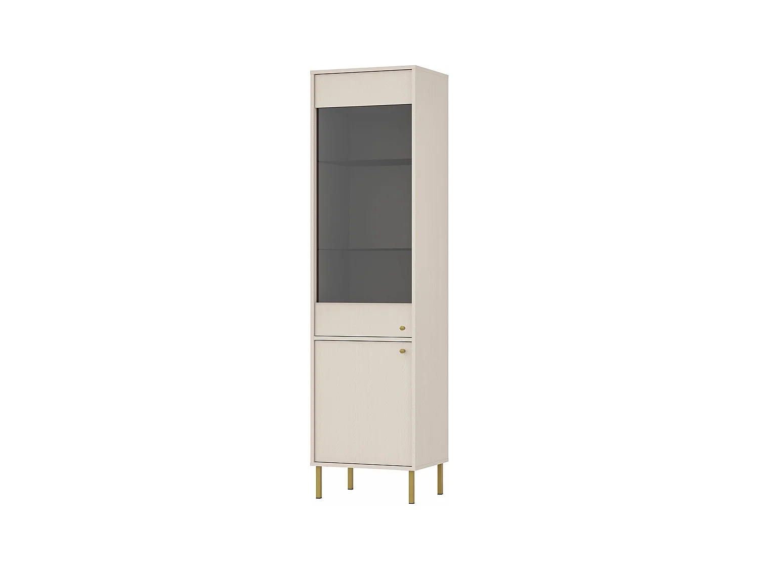 Vitrine haute 2 porte - 52 cm - Beige avec pieds dorés - OKTIO