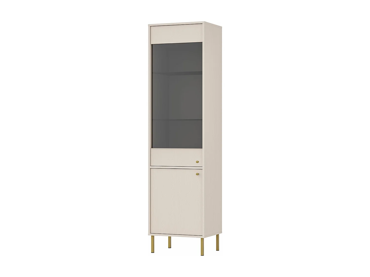 Vitrine haute 2 porte - 52 cm - Beige avec pieds dorés - OKTIO