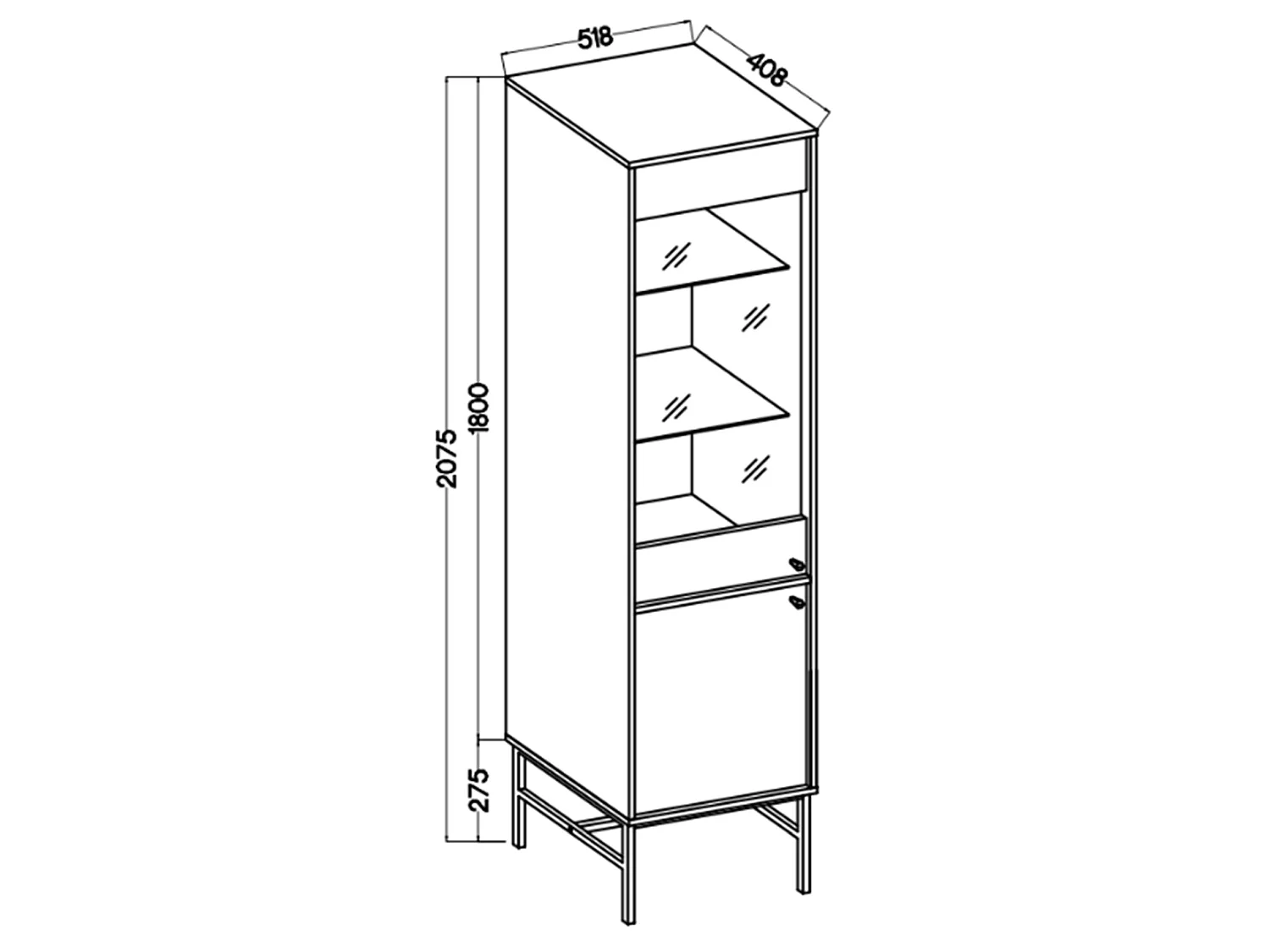 Vitrine haute 2 porte - 52 cm - Beige avec pieds dorés - OKTIO