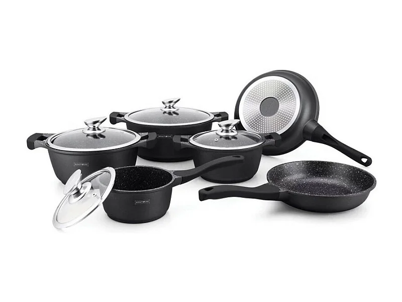 Conjunto de panelas com efeito mármore - 13 peças antiaderentes e antibacterianas