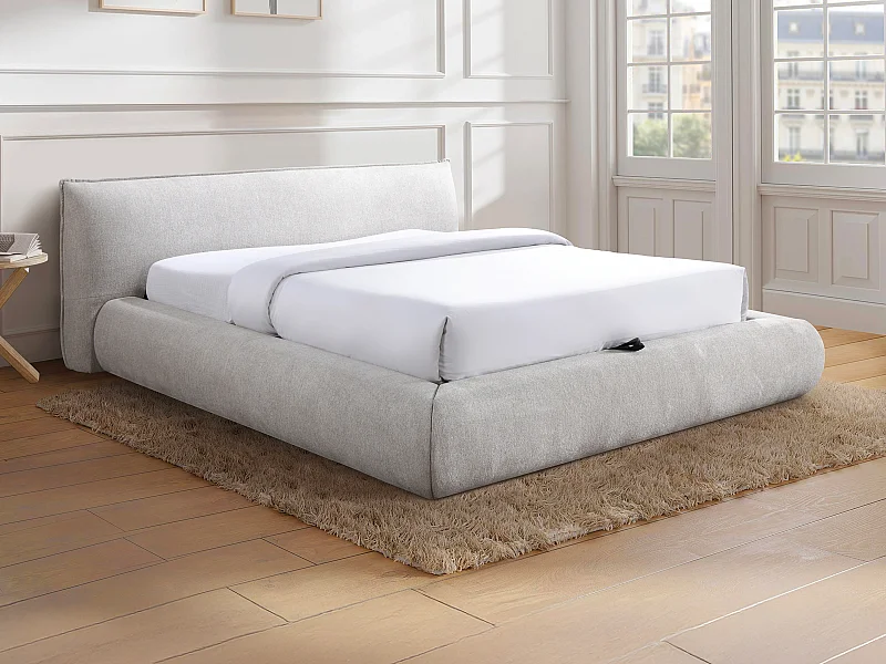 Cama com espaço de arrumação 180 x 200 cm - Tecido - Bege - MIRSIO