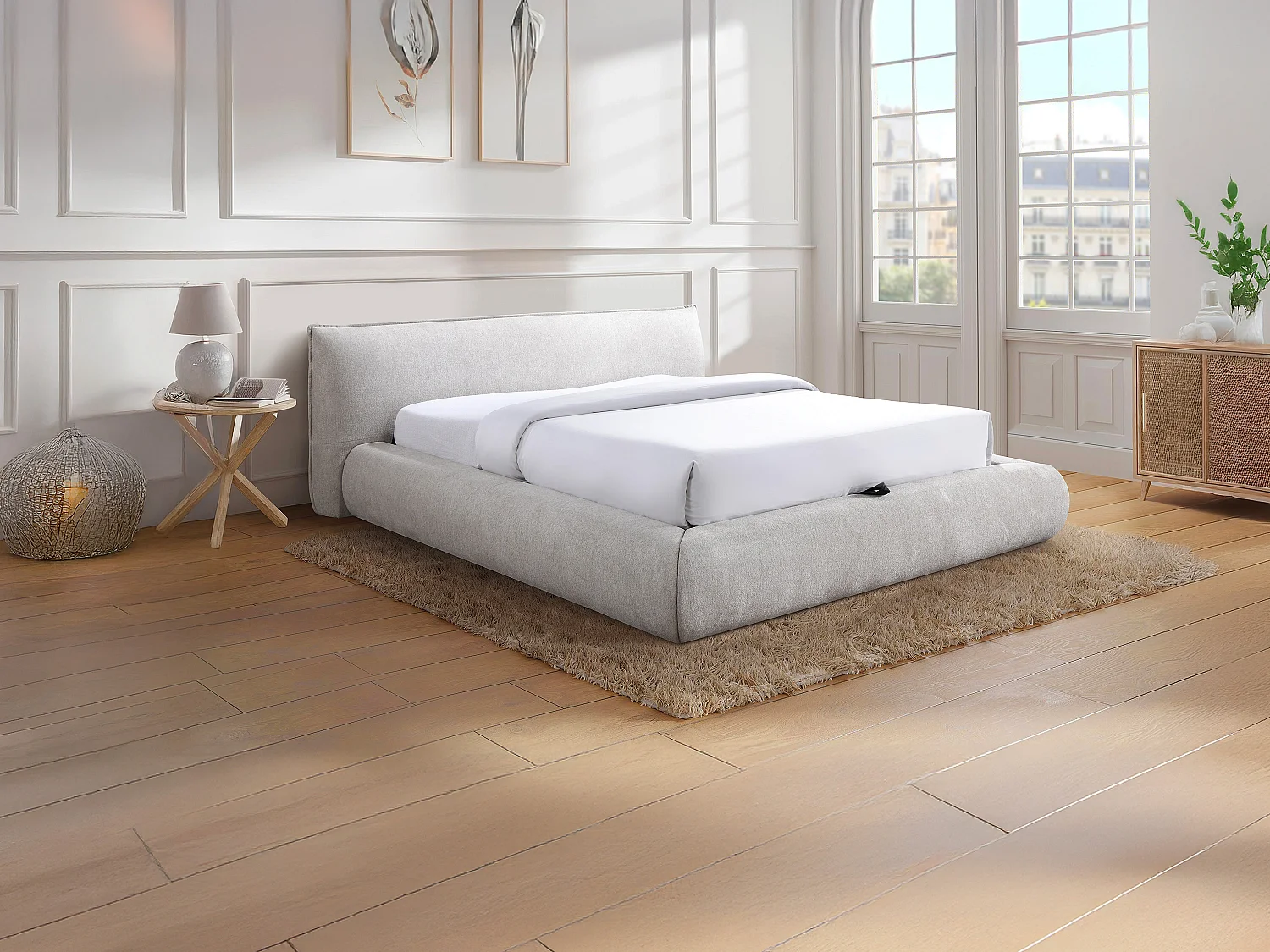 Bettkasten 180 x 200 cm - Stoff - Beige - MIRSIO