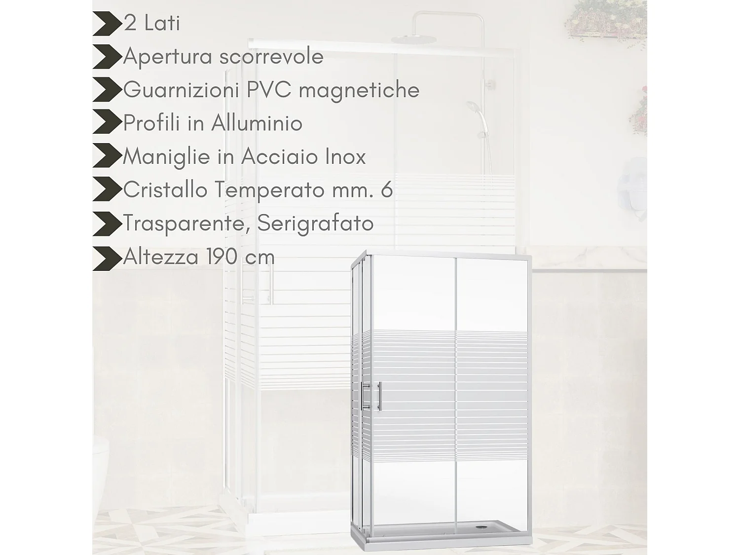 Box Doccia 80x120 Angolare Vetro Cristallo 6mm Temperato, Reversibile 2 Lati Scorrevole