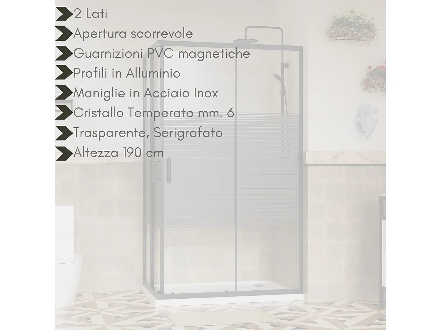 Box Doccia 80x120 Angolare Vetro Cristallo 6mm Temperato, Reversibile 2 Lati Scorrevole