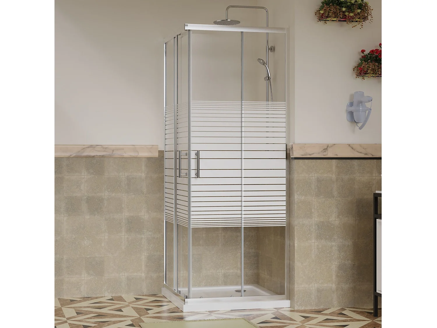 Box Doccia 80x80 Angolare Vetro 6mm Cristallo Temperato, Reversibile, Cabina Doccia Scorrevole 2 Lati