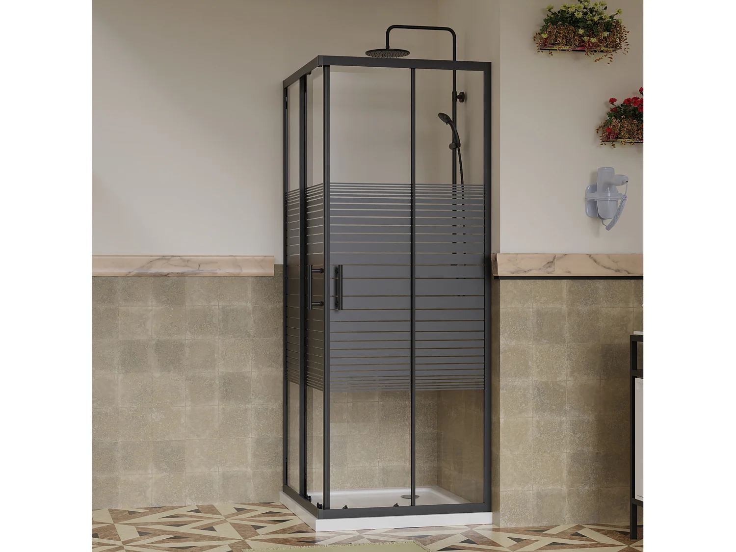 Box Doccia 80x80 Angolare Vetro 6mm Cristallo Temperato, Reversibile, Cabina Doccia Scorrevole 2 Lati