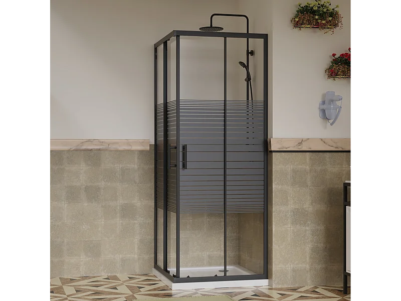 Box Doccia 80x80 Angolare Vetro 6mm Cristallo Temperato, Reversibile, Cabina Doccia Scorrevole 2 Lati