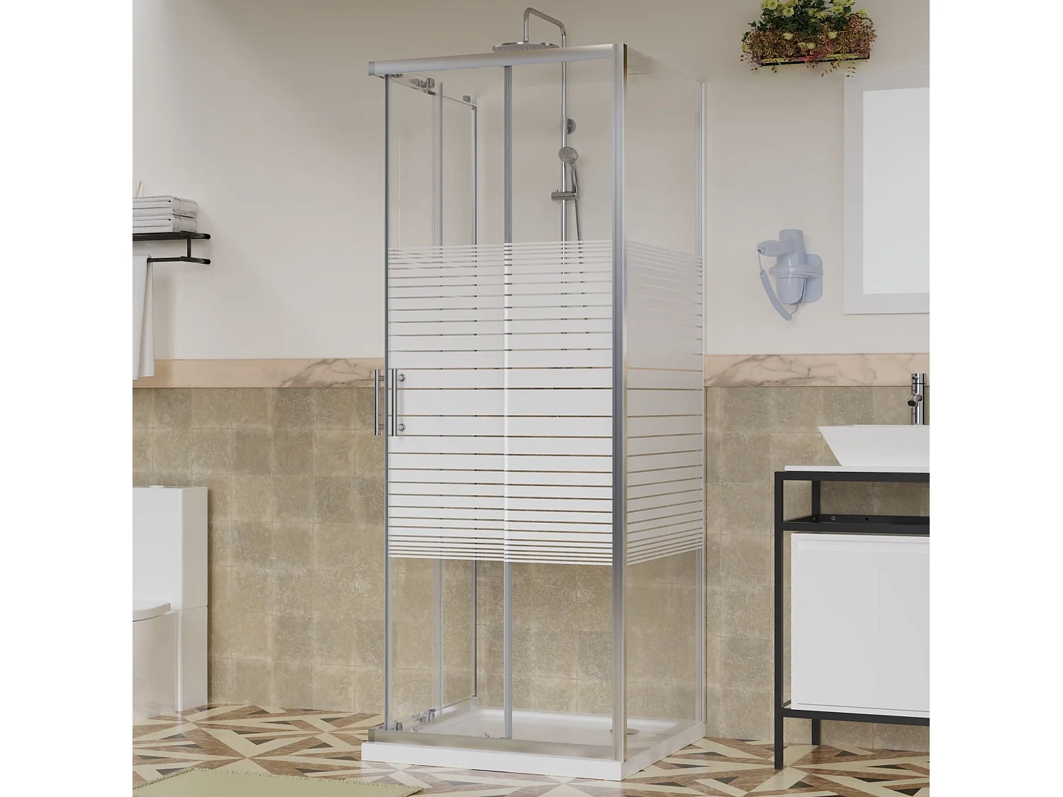 Box Doccia 80x80x80 Angolare Vetro Cristallo 6mm Temperato, Reversibile, Cabina Doccia Scorrevole 3 Lati