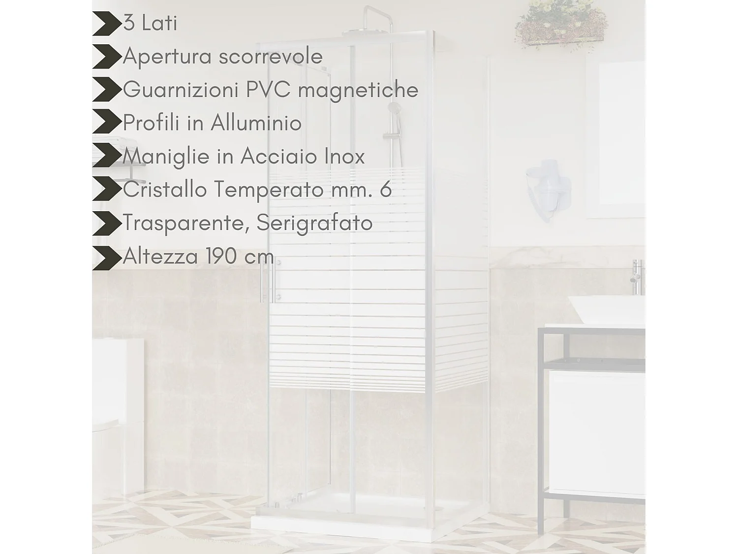 Box Doccia 80x80x80 Angolare Vetro Cristallo 6mm Temperato, Reversibile, Cabina Doccia Scorrevole 3 Lati