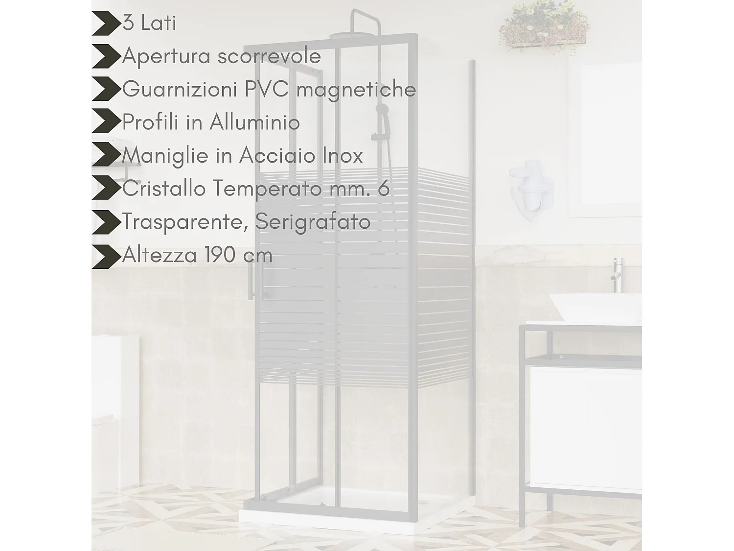 Box Doccia 80x80x80 Angolare Vetro Cristallo 6mm Temperato, Reversibile, Cabina Doccia Scorrevole 3 Lati