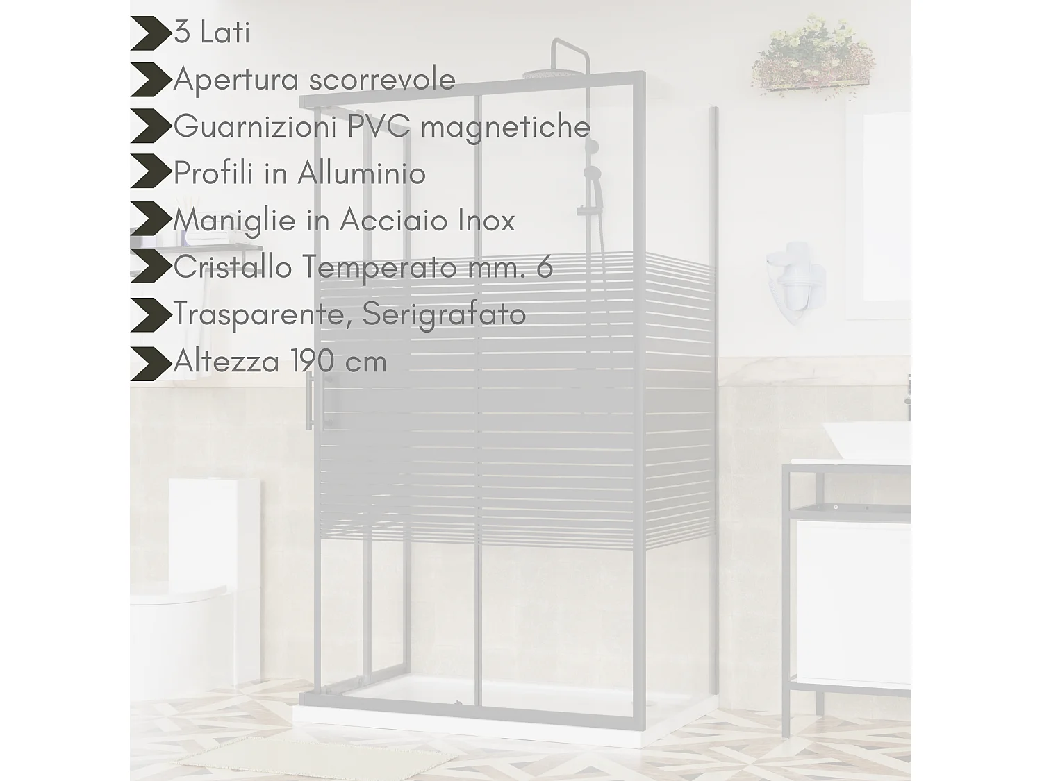 Box Doccia 80x120x80 Angolare Vetro Cristallo 6mm Temperato, Reversibile, Cabina Doccia Scorrevole 3 Lati