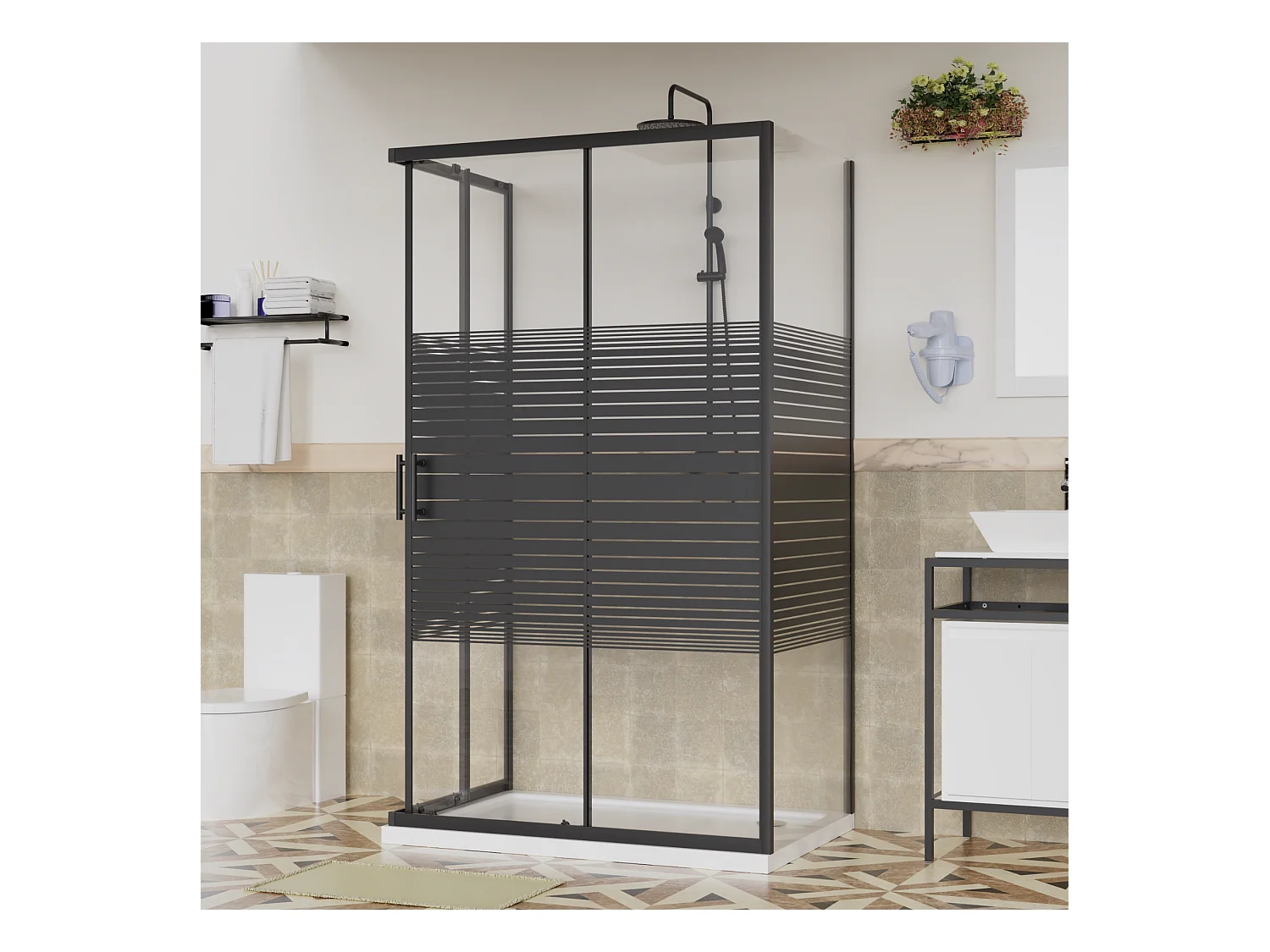 Box Doccia 80x120x80 Angolare Vetro Cristallo 6mm Temperato, Reversibile, Cabina Doccia Scorrevole 3 Lati
